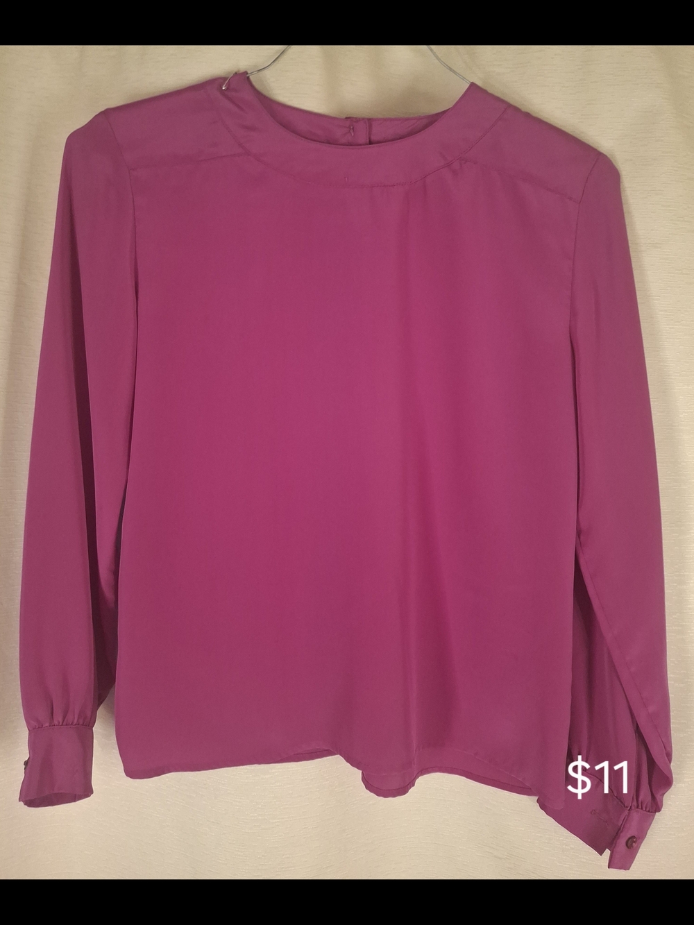 Classic Long-Sleeve Blouse in Fuchsia - Lightweight Crewneck